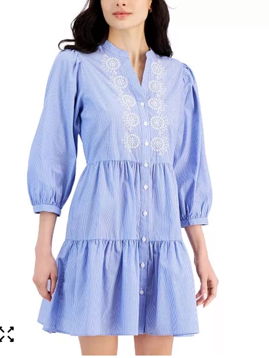 Nautica Dresses & Skirts - Nautica Jeans Women’s Embroidered pinstripe Tiered Cotton Mini Dress XL
